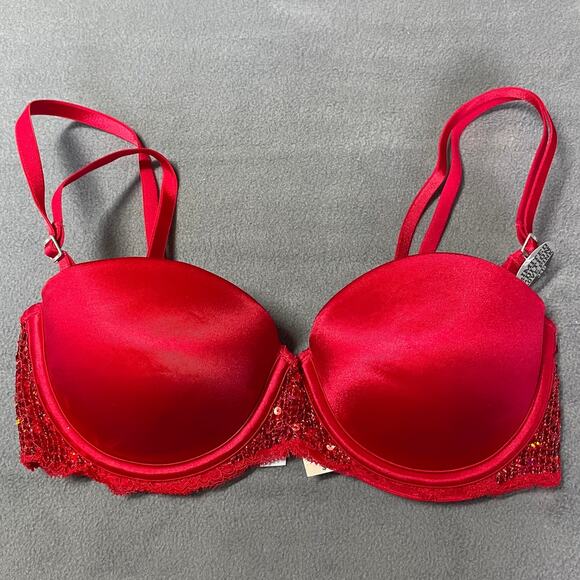 Victoria's Secret PINK Bra 34B Red Multiway Push Up Sequin Band Limited Edition - Picture 1 of 12